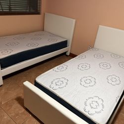 2 Twin Size Bed Frame With 2 Mattress Set .   All New Furniture And Free Delivery   Free Installation Too. 