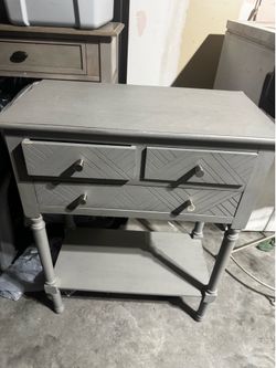 Grey Painted Wood Accent Table with herringbone Drawer Detail