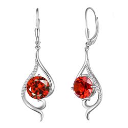 Women Dangle Earrings  Garnet Red Hanging 925 Sterling Silver, New in the box