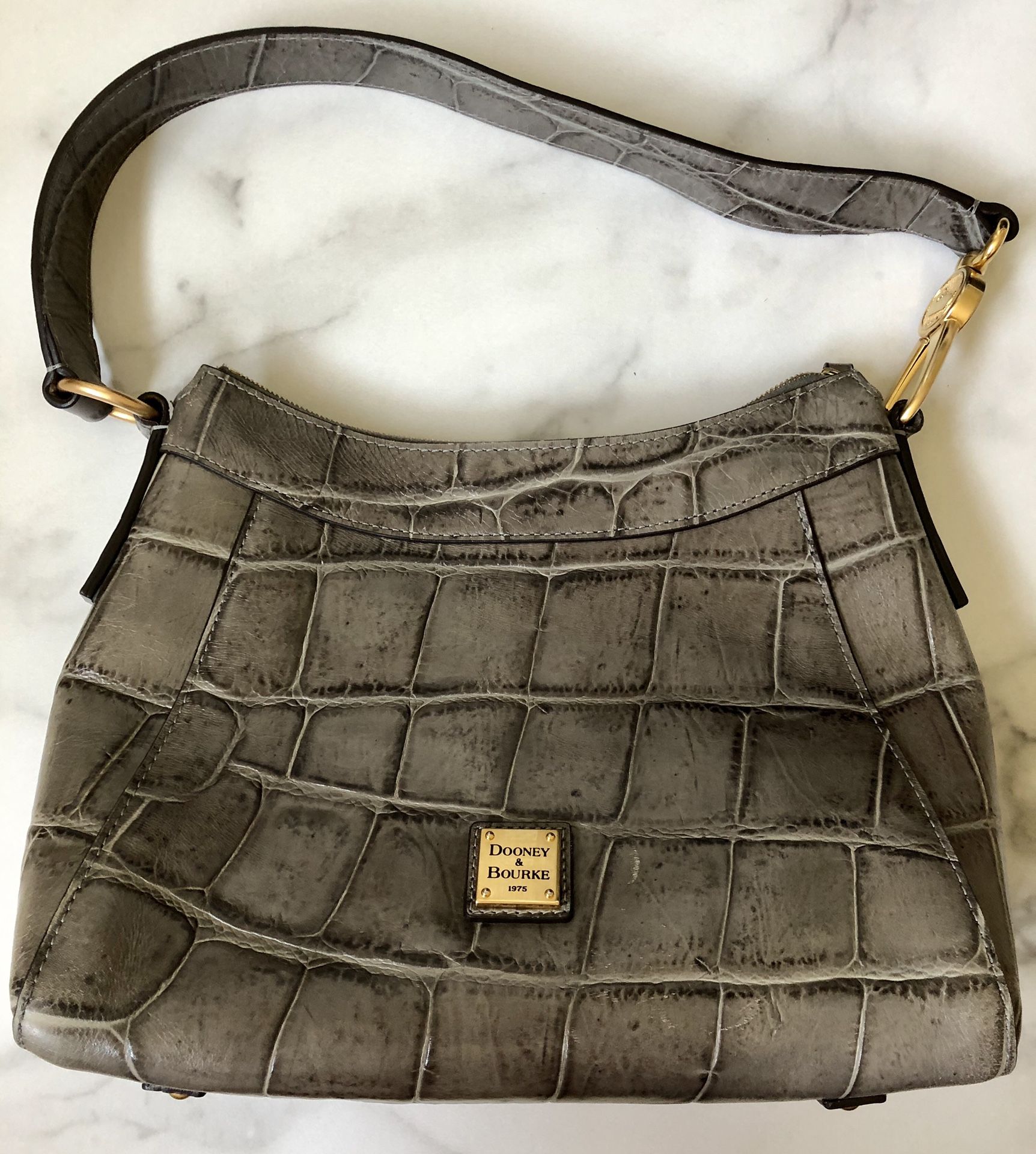 Dooney & Bourke Croco Embossed Leather - Cassidy Hobo Shoulder Bag Purse - GRAY