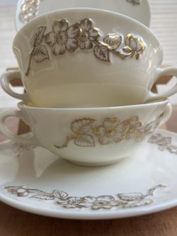 ✨ Lenox M326 Golden Blossom Cream Soup Cup & Saucer — Rare Double-Handled ✨