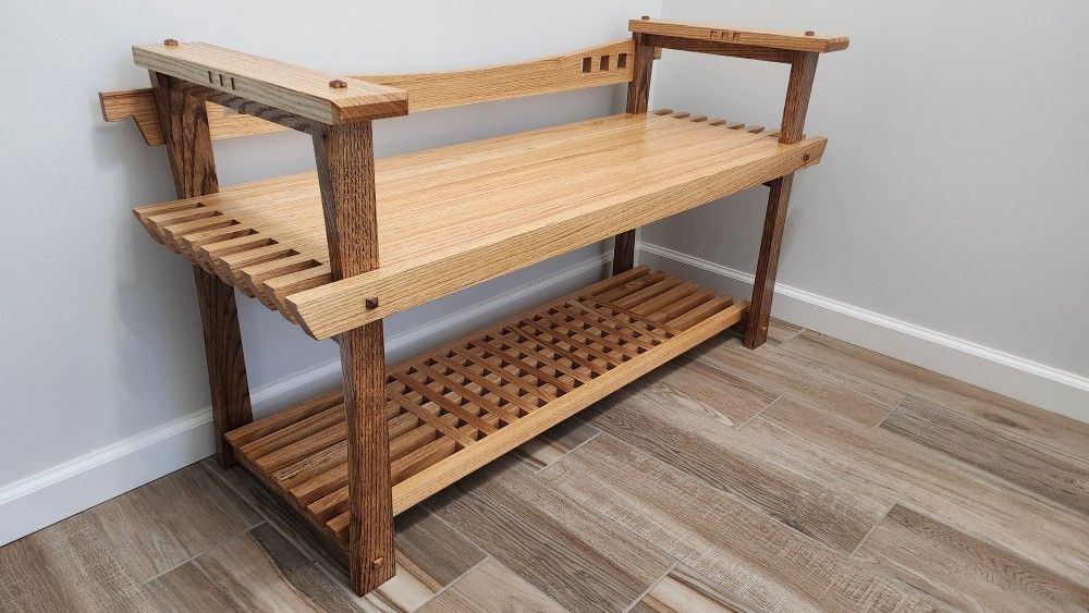 Entry Hall Bench Rack Shoes Red Oak