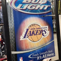 2004 Los Angeles Lakers Bud Light Beer Bar Game Room Man Cave Mirror Sign NBA