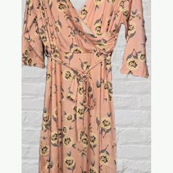 Brand New Size (Size 3X) Pink Queen Women's Plus Size 3/4 Sleeve Faux Wrap Floral Dress with Belt