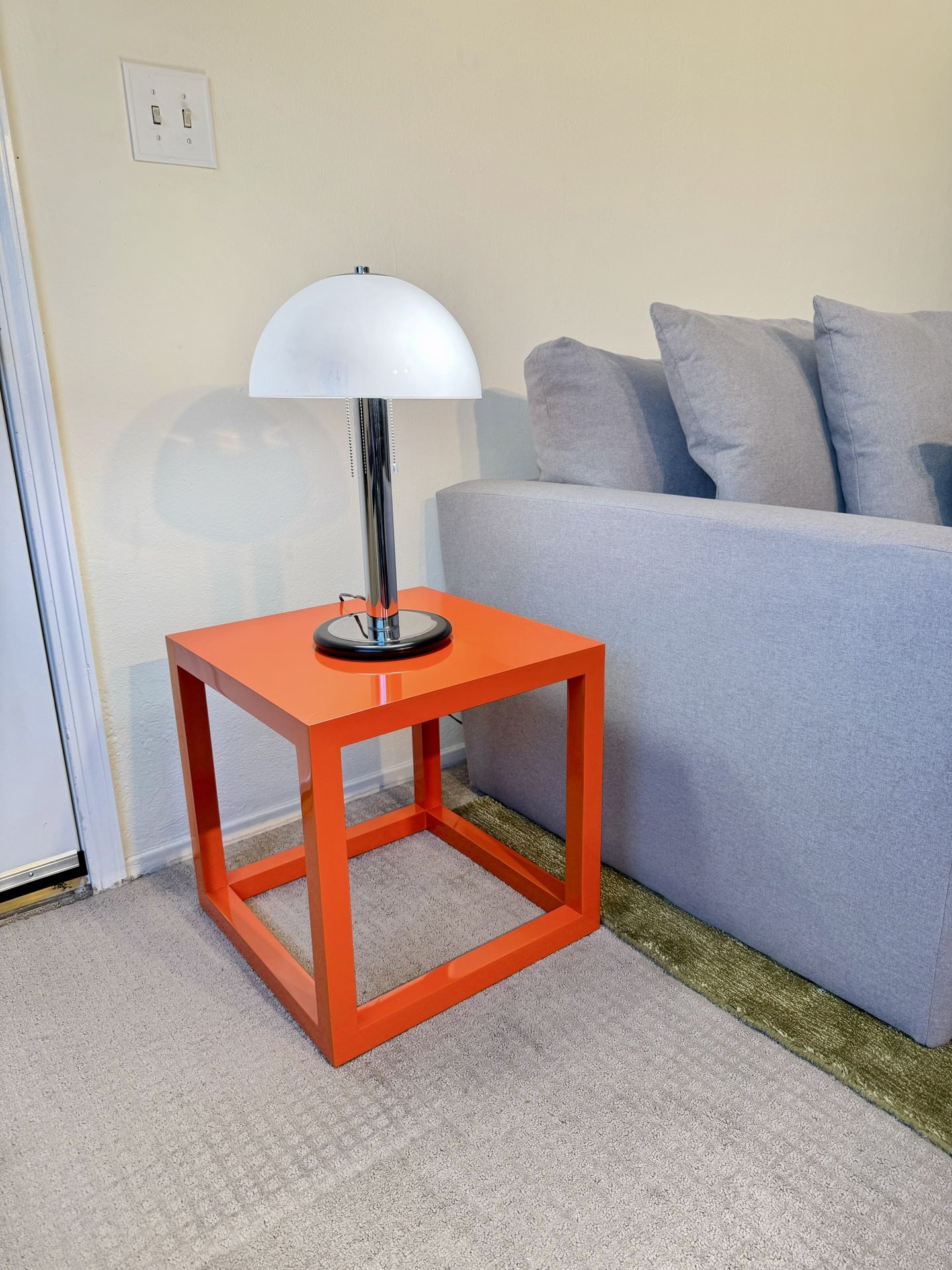 Jonathan Adler Mid Century Modern Orange Lacquer Cube Side Table