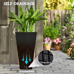 Set Of 3 Outsunny 28 Inches Taper Planters with Drainage Holes, Black