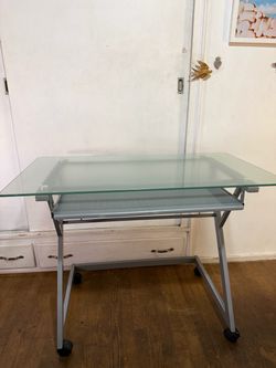 Glass Top Computer Desk with Keyboard Tray
