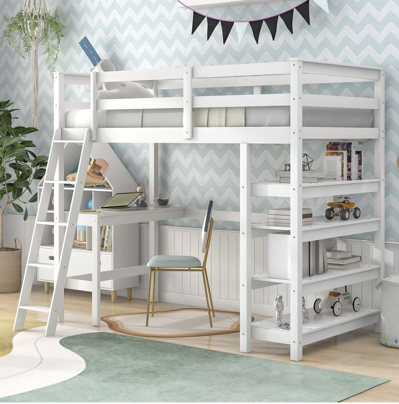 Bellemave Twin Loft Bed / With Desk & Shelves
