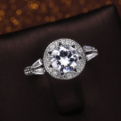 "Statement CZ Flower 925 Silver Plated Vintage Wedding Ring for Women, L064
 
  