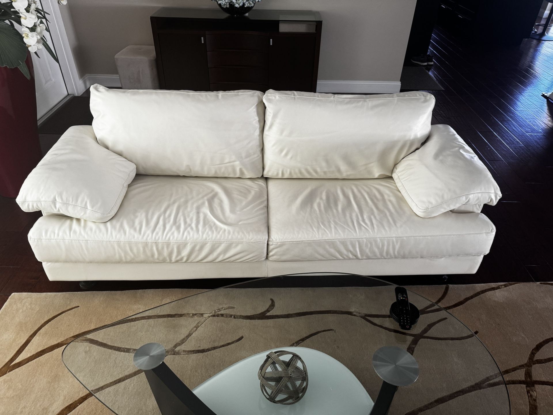 Natuzzi Winter White Leather Sofa