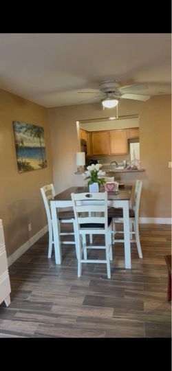 Counter Height Dining Table with 4 Chairs – Two-Tone Farmhouse Style