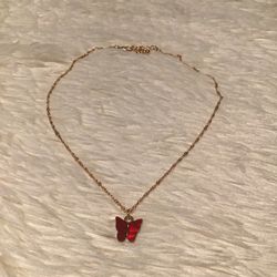 Very Cute Red Butterfly Necklace $3