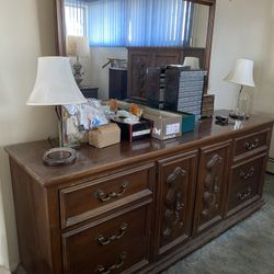 Wood Dresser With Matching Mirror Attached
