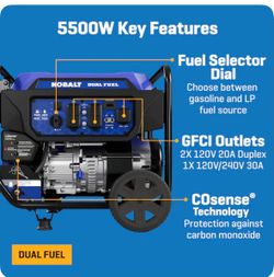 Kobalt Generator 6830 Starting / 5500 Running Watt Gasoline, Liquid propane Dual fuel Portable Generator