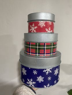 Stack of Galvanized Christmas Containers