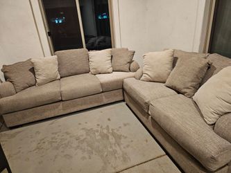 Beige Fabric Sectional Sofa with Pillows