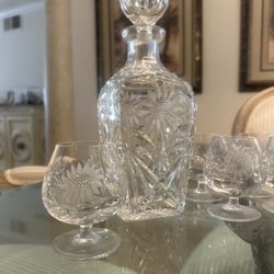 Crystal Brandy Decanter And Brandy Glasses