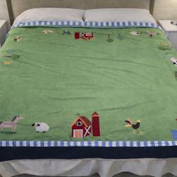 Vintage Pottery Barn Kids Farm Comforter Tablecloth 90 X 70 Green Barnyard Quilt