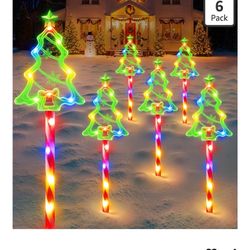 BUCASA Christmas Solar Pathway Lights Outdoor Decorations,10 Modes 78 LED Outdoor Christmas Tree Solar Candy Stake Lights, Waterproof Colorful Xmas De