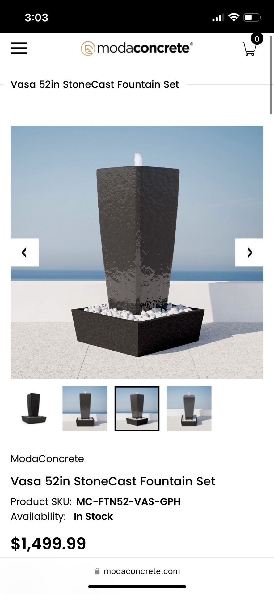 ModaConcrete Vasa 52in StoneCast Fountain Set