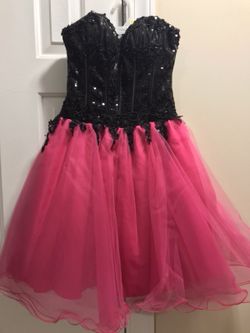 Prom Dress - Black Sequence & Pink