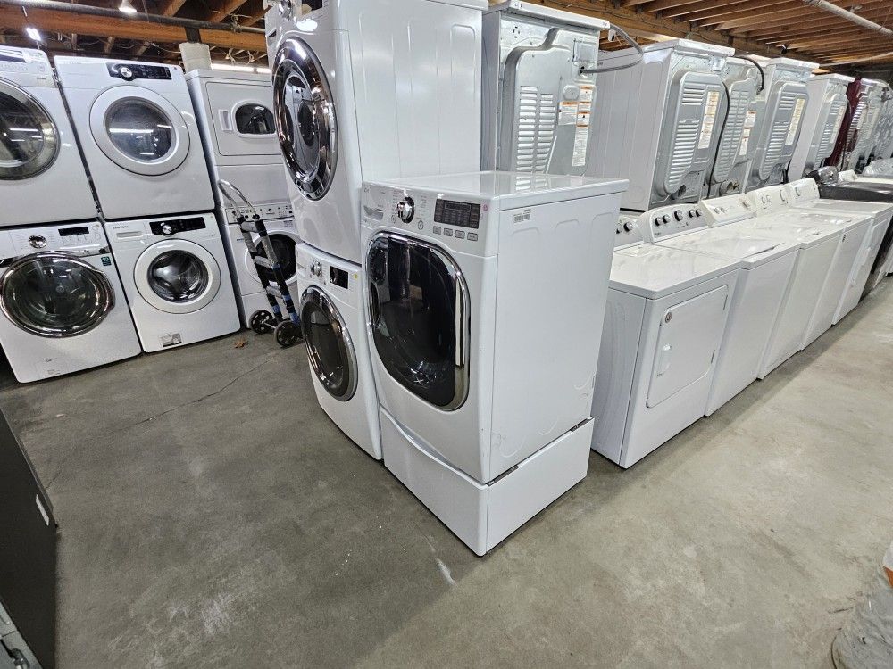 Huge Sale Warehouse Full Nice Certified Refurbish Gently Used Samsung GE Whirlpool LG Kenmore Electrolux Bosh Washer Dryer Fridge Stove Oven Stackable