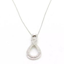 10K Solid White Gold & Pave Diamond Pear Drop Pendant with  18" Chain