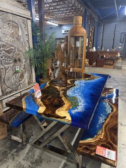 MEGA SALE! Ocean Resin & Monkey Pod Dining Table (Save $4000+)