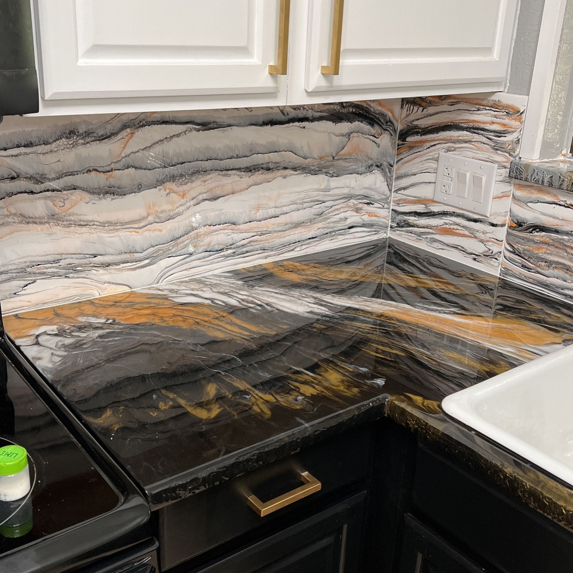 Epoxy Counters And Backsplash . Painted Cabinets To Color Coordinate