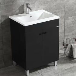 24 in. W x 31.5 in. H x 18.1 in. D Single Sink Bathroom Vanity in Black or White with White Top