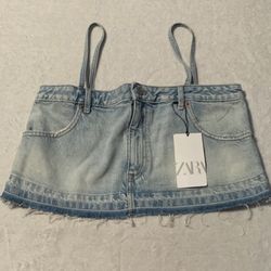 Zara Denim Blue Crop/shorts Top