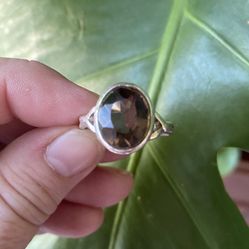 Sterling Silver Faceted Smokey Quartz Ring