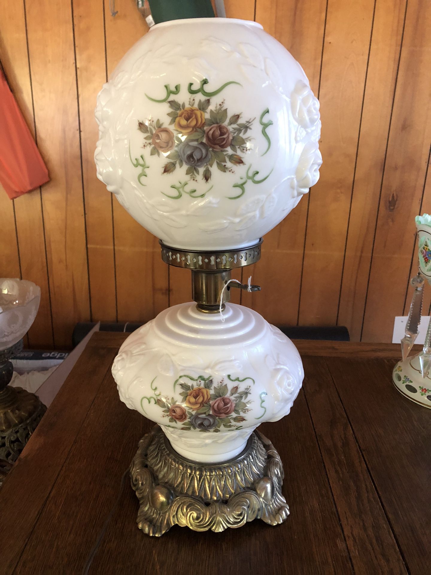 Antique Floral Globe Lamp