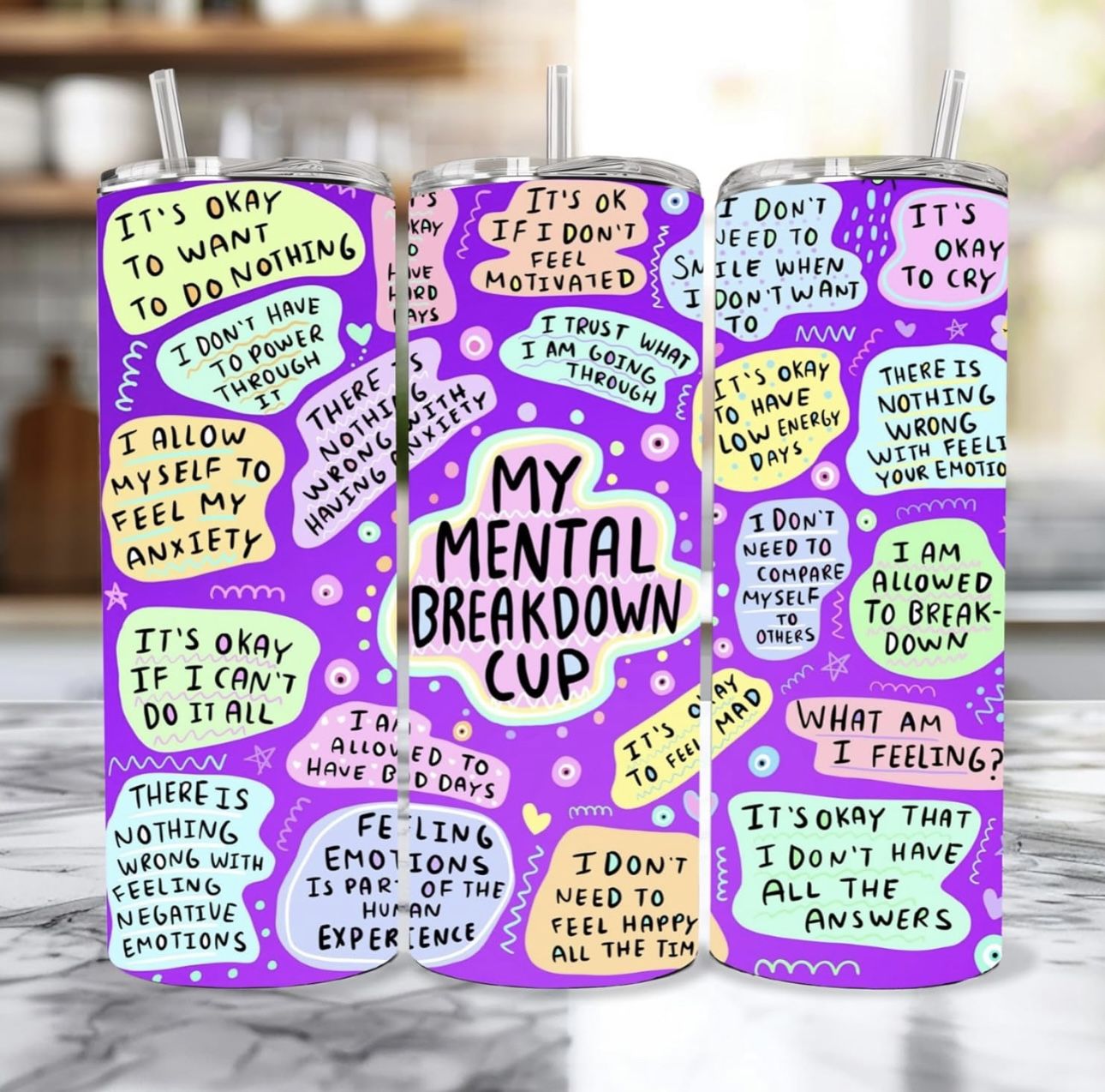 mental breakdown cup Mental health matters gift ideas daily affirmations gifts for women teen girls men stainless steel 20oz tumbler with lid and stra