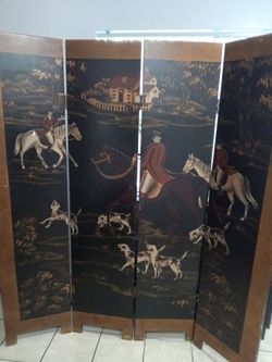 David with Fox hunt motif hand painted 4 panel room divider