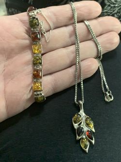 Beautiful silver 925 with real amber set of bracelet and necklace