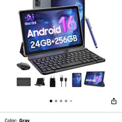 Tablet 2026 Latest Android 16 Tablets with 10.1 Inch Incell Display, 24GB RAM 256GB ROM /2TB TF, Gemini Al, T606 Octa-Core+8MP Camera, 5000mAh, Widevi