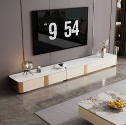 Modern White & Gold Faux Marble TV stand with drawers 141.7'' wide - brand new
