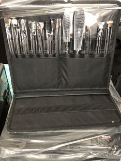 Set Of 10 MUA Brush Set Free Standing Portfolio Travel Folder Make Up Artist Beauty Supply Tool Portable Adjustable Removable Organizer - Black