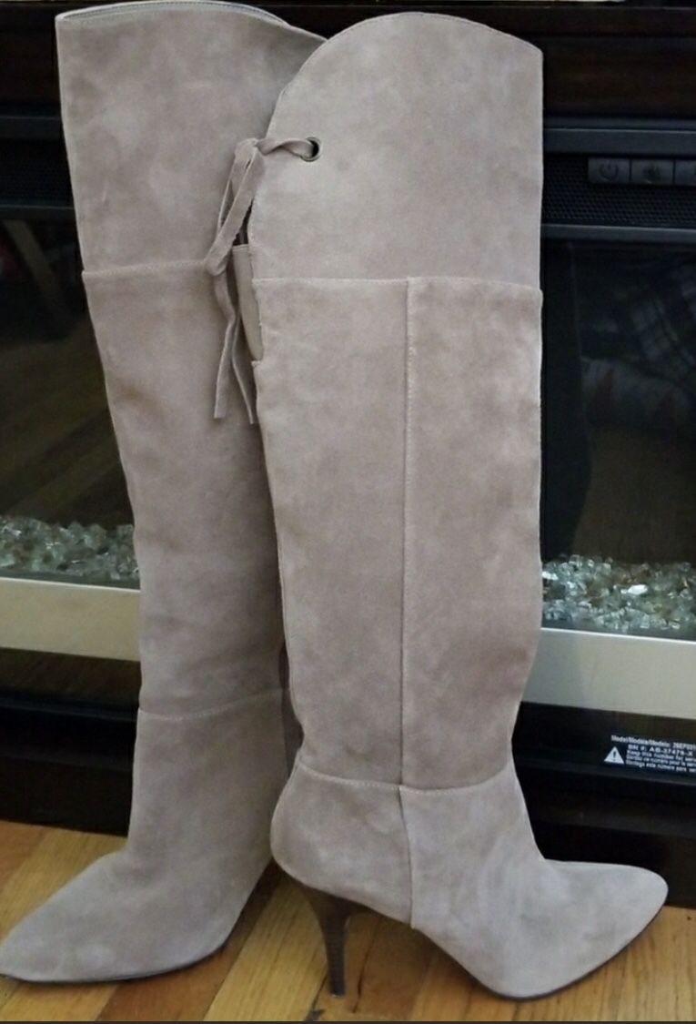 Knee high suede tan suede boots, 9 M