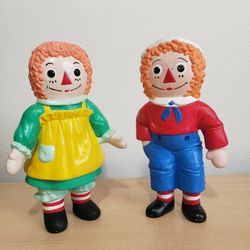 Ceramic Raggedy Ann and Andy Figure Statue Pair