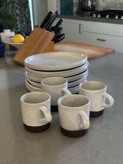 CB2 Prado Stoneware Dinnerware Set – 7 Plates + 4 Mugs