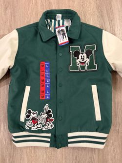 New Disney Adult Unisex Varsity Letterman Jacket Disneyland Mickey Minnie Mouse Green