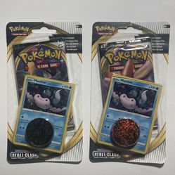 Lot of 2 sealed Pokemon TCG Sword and Shield Rebel Clash blister packs - each containing 1 10 card Sword and Shield and Rebel Clash booster pack, 1 ho