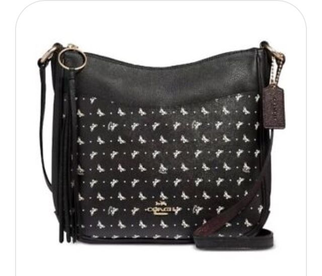 Coach Black Leather Crossbody New With White Butterflys