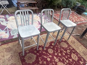 Set of 3 Silver Metal Bar Stools