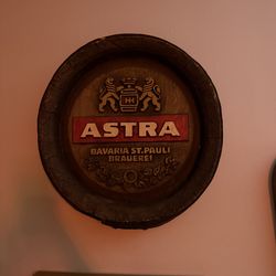 Antique Astra Bavaria Round Wooden Barrel Sign