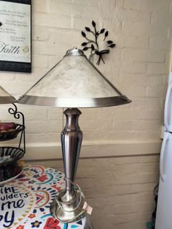 Brushed Nickel Table Lamp with Glass Shade