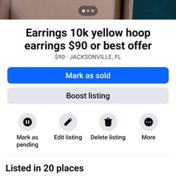 Earrings 10 K Yellow Gold Hoops $85 Obo