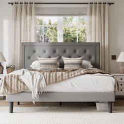 Queen Size Hegg Tufted Upholstered Platform Bed with Wood Slats Headboard Included